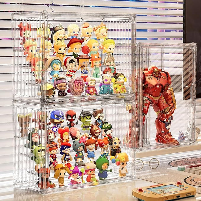 Clear Acrylic Display Case for Collectibles 4 Layer Hobby Figure Display Case Box with Shelves Stackable Figurine Display Shelf for Funko Pop, Pop Mart, Labubu, Model, 2 Pack