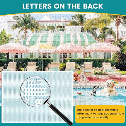 Jigsaw Puzzles 500 Pieces for Adults Puppy Swimming Pool Challenging Jigsaw Puzzle Animal Puzzles Difficult Puzzle Great Gift for Boys and Girls Family Fun Jigsaw Puzzle Game Toy 20.5x15inch