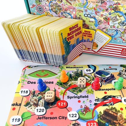 QUOKKA Board Game 1 to 10 Players - Learning, Educational - Geography, United States - 120 Question Cards, Top Facts - Indoor, Outdoor - Kids, Teens, Adults, Family