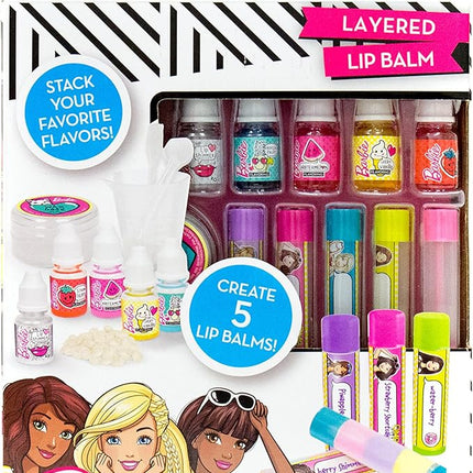 Horizon Group USA Barbie Make Your Own Layered Lip Balm Kit, DIY 5 Custom Lip balms by Mixing Flavors Like Vanilla, Strawberry, Watermelon & Tropical Punch, Multicolored