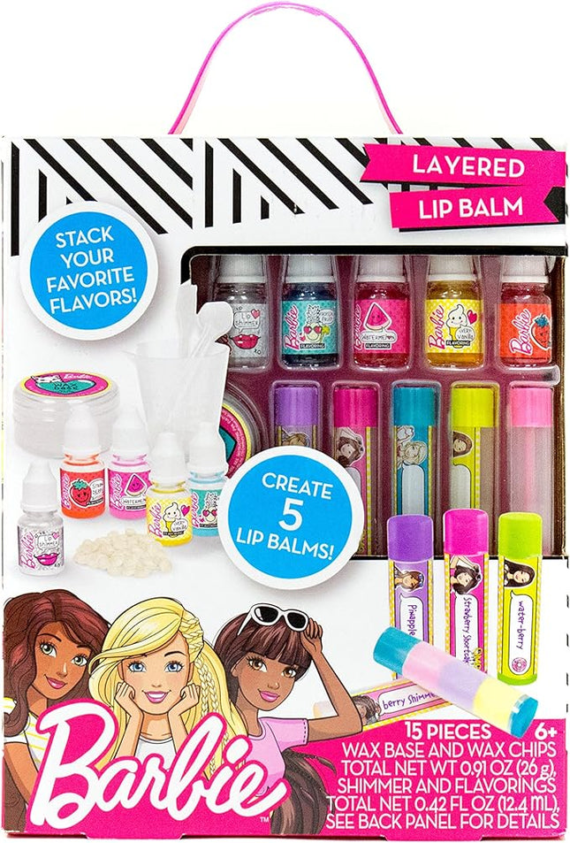Horizon Group USA Barbie Make Your Own Layered Lip Balm Kit, DIY 5 Custom Lip balms by Mixing Flavors Like Vanilla, Strawberry, Watermelon & Tropical Punch, Multicolored