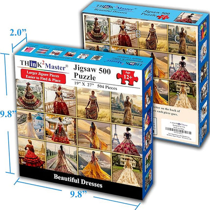 Think2Master Beautiful Dresses from Around The World 500 Pieces Large Format Jigsaw Puzzle for Kids 12+, Teens, Adults & Families. Elegant Dresses Vibrant Colors, Cultural Art Size: 26.8” X 18.9”