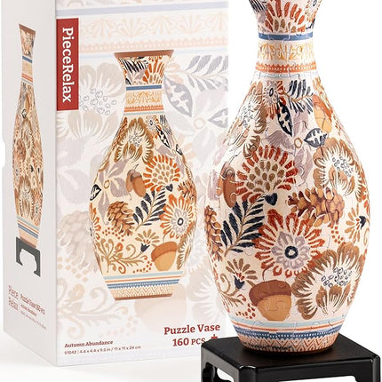PieceRelax Unique Flower Vase - 3D Puzzle Vase for Adults to Flower Arrangement and Home Decoration Made by 160 Curved Plastic Puzzle Pieces - Autumn Abundance [S1042]