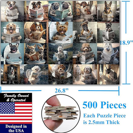 Think2Master Pooping Dogs & Puppies 500 Pieces Jigsaw Puzzle. Pooping Puppies, Funny Bathroom Decoration, Gag Gift. Fun Toy Teens, Adults, Seniors & Families. Great for Kids 13+ Size: 26.8” x 18.9”