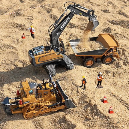 Remote Control Dump Truck, RC Construction Vehicle for Kids with 9 Channel Metal Bed Light Sound & Rechargeable Battery, Electric Transport Garbage Truck Toy for Toddlers Boys Girls Age 3+