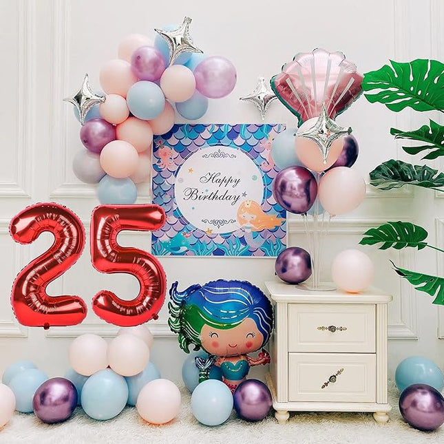 Smlpuame 40 inch Number Balloon 0-9 Red Large Number 25 Balloons,Digital Balloons for Birthday Party Celebration Decorations Supplies, Helium Foil Number Balloons for Wedding Anniversary