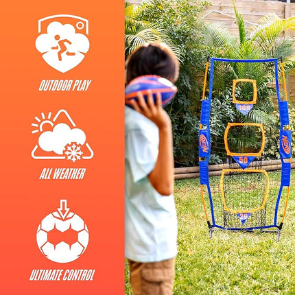 NERF Pro Pass Football Target Toss Net - Kids Football Passing Game Set - 5' x 2' Target Net with Ground Stakes + (1) Junior 8.5" Inch Ball Included - Indoor + Outdoor Youth Game