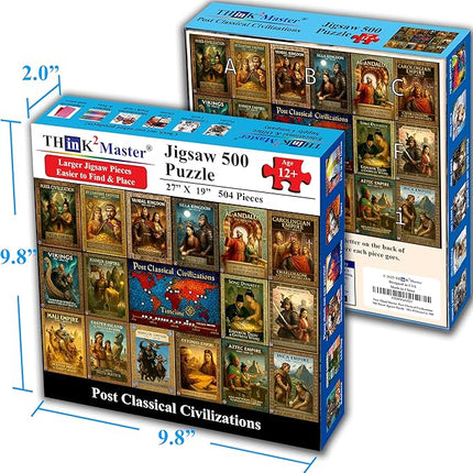 Think2Master Colorful Post Classical Civilization 500 Pieces Large Format Jigsaw Puzzle: Kids 12+, Teens, Adults & Families. Great Gift with Historical Timeline & World Map. Size: 26.8” X 18.9”