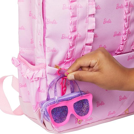Barbie Clothes & Accessories, Deluxe Sunglasses-Shaped Bag with Keychain, Multicolor Gingham Dress & Summery Accessories for Fashion Dolls