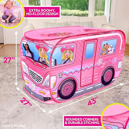 Barbie Coastal Cowgirl Camper Pop-Up Play Tent for Kids – Indoor Playhouse with Roll-Up Door & Roof Openings – Easy Setup, Folds Flat for Storage – Safe for Toddlers & Kids Ages 3+