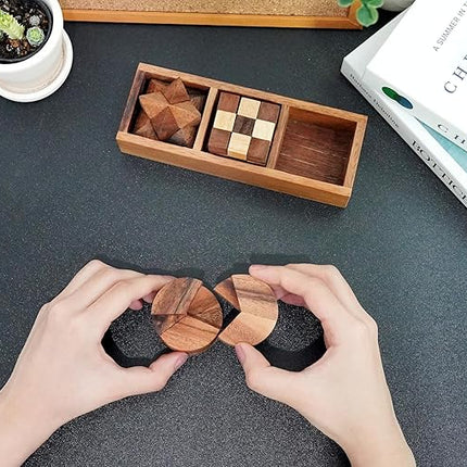 BSIRI 3-in-One Puzzle Set - Challenging Brain Teasers and 3D Puzzles for Adults, Interlocking Games for IQ Test, Ideal for Patio Decor and Unique Gift for Chismas and Birthday, Small size