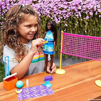 Barbie Loves The Ocean Beach-Themed Playset, with Volleyball Net & Accessories, Made from Recycled Plastics, Gift for 3 to 7 Year Olds