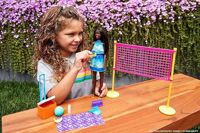 Barbie Loves The Ocean Beach-Themed Playset, with Volleyball Net & Accessories, Made from Recycled Plastics, Gift for 3 to 7 Year Olds
