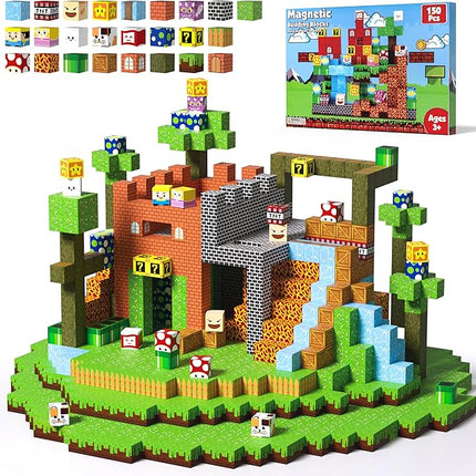 Magnetic Blocks - 150 PCS Magnets Game-Based Building Block for Ages 3,4,5,6,7,8,9,10,11 Kids Birthday Toy Sets Present, Stacking Cubes Construction Gift for Toddlers Boys & Girls, 0.8in