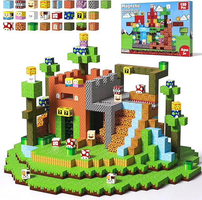 Magnetic Blocks - 150 PCS Magnets Game-Based Building Block for Ages 3,4,5,6,7,8,9,10,11 Kids Birthday Toy Sets Present, Stacking Cubes Construction Gift for Toddlers Boys & Girls, 0.8in