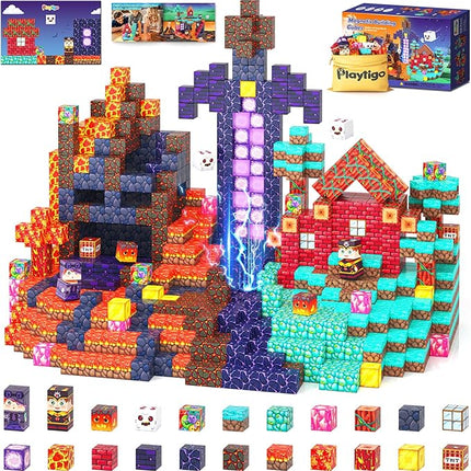154PCS Magnetic Blocks Mine Magnet World Block Cubes Toy with Magnet Board for Kids Ages 4-8, Magnetic Tiles Kids Sensory Birthday Gifts Game Toys for Boys & Girls Ages 3+