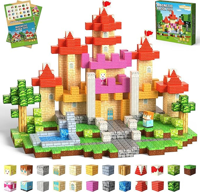 DUDEZOOM 200PCS Magnetic Blocks Kid Building Toys for 3+ Years Old Girls, Upgraded STEM Sensory Gifts for Princess, Kids Magnets Game for Toddler