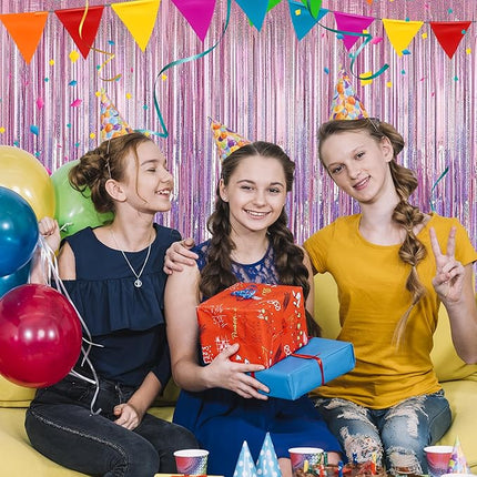 2 Pack Laser Pink Foil Fringe Curtains Streamers Party Decorations 3.3 x 8.2 ft, Tinsel Curtain Fringe Backdrop for Parties, Door Fringe Birthday Streamers, Barbie Backdrop Birthday Party Decorations