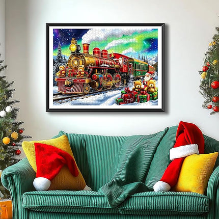 Blueforest Christmas Train Puzzles for Adults 1000 Pieces - 27.5x19.7 Inches Holiday Train Scene with Aurora & Santa Jigsaw Puzzle, Challenging Art Puzzle Home Decor