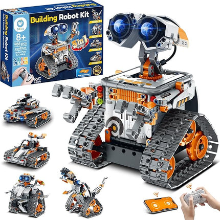 Sillbird Robot Building Kit with Remote Control STEM Gifts for Kids Boys Age 8-12, Coding Technic Robotics Toy for Birthday - Buildable 5in1 Models with 488 Pieces - Orange
