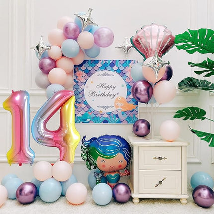 Smlpuame 40 Inch Number Balloons 0-9 Rainbow Gradient Large Number 14 Balloons, Digital Balloons for Birthday Party Celebration Decorations, Helium Foil Number Balloons for Wedding Anniversary