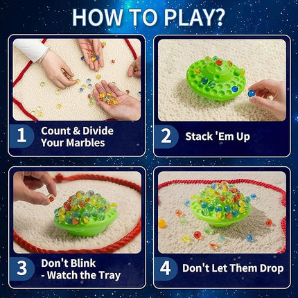 UFO Marble Balance Game, 60 Colorful Marbles Toy for Kids Family Stacking Challenge, Party Game with Storage Case for Children Over 96 Months
