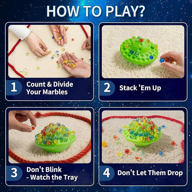 UFO Marble Balance Game, 60 Colorful Marbles Toy for Kids Family Stacking Challenge, Party Game with Storage Case for Children Over 96 Months