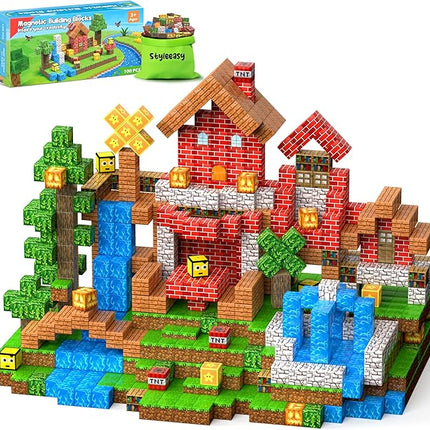 Magnetic Blocks - 100PCS Magnetic Building Blocks Set, Classroom Must Haves Magnet Sensory Autism Toys, Construction Stacking Toys for Kids Boys Girls Age 3+ Years Old