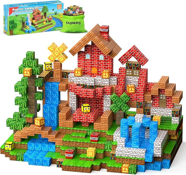 Magnetic Blocks - 100PCS Magnetic Building Blocks Set, Classroom Must Haves Magnet Sensory Autism Toys, Construction Stacking Toys for Kids Boys Girls Age 3+ Years Old