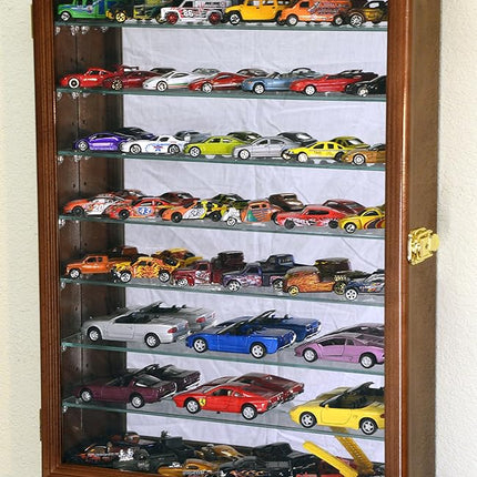 7 Adjustable Shelves Hot Wheels/Matchbox Diecast Cars 1/64 1/43 Model Display Case Cabinet, Walnut