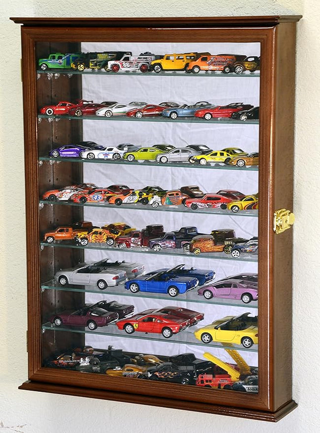 7 Adjustable Shelves Hot Wheels/Matchbox Diecast Cars 1/64 1/43 Model Display Case Cabinet, Walnut