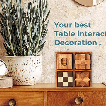 BSIRI Wooden Puzzle Box Set (4 Games) - Challenging Brain Teasers 3D Puzzles for Adults, Interlocking Games for IQ Test. Ideal for Rustic Patio Decor, Unique Gift for Christmas and Birthdays