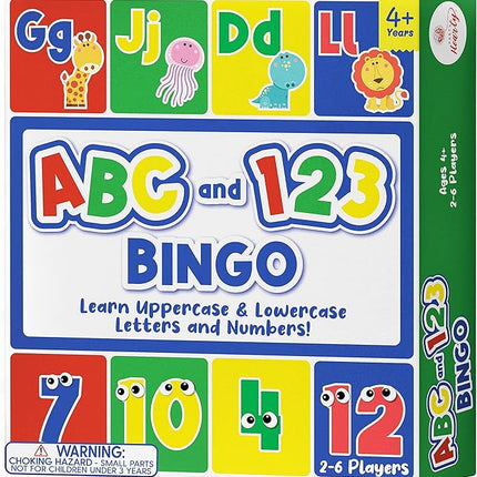 Party Hearty Alphabet and Number, ABC and 123 Bingo Board Game for Kindergarten and Preschool Kids Learn to Read Fun 2 Versions for Ages 4 and Up (Animal Edition)