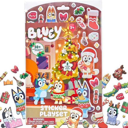 Bluey Holiday Sticker Playset, 50+ Repositionable Stickers, Double-Sided Play Scene, Christmas Toys & Games, Stocking Stuffers, No-Mess Toddler Travel Toys, Holiday Road Trip Activities for Kids