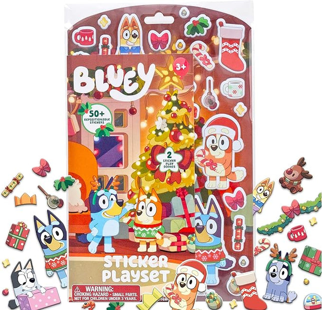 Bluey Holiday Sticker Playset, 50+ Repositionable Stickers, Double-Sided Play Scene, Christmas Toys & Games, Stocking Stuffers, No-Mess Toddler Travel Toys, Holiday Road Trip Activities for Kids
