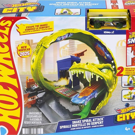 Hot Wheels Toy Car Track Set, Snake Gas Station Playset with 1:64 Scale Die-Cast Vehicle, 2 Ways to Play, Corkscrew Loop & Speed Snap Track