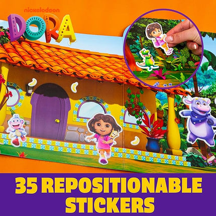 Dora Puffy Sticker Playset, 35 Reusable Stickers and 2 Play Scenes, Fun Kids Activities, Toddler Toys, Road Trip Essentials, Gifts for 4 Year Old Girl, Mess Free Airplane Toy for Little Ones