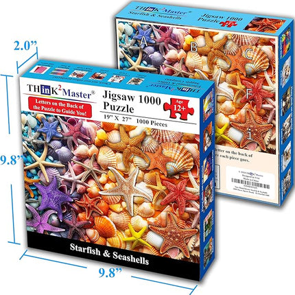 Think2Master Colorful Rainbow of Starfish & Seashells 1000 Pieces Large Format Jigsaw Puzzle for Kids 12+, Teens, Adults & Families. Beautiful Vibrant Illustration Artwork Size: 26.8” X 18.9”