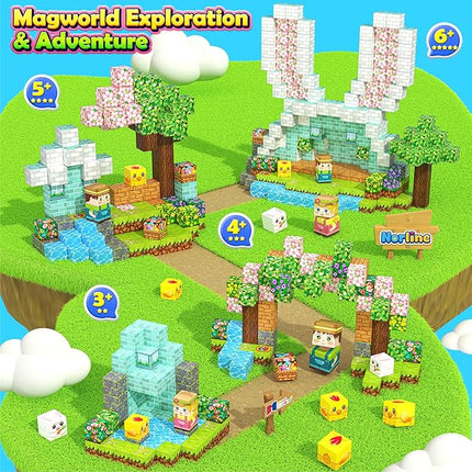 108PCS Magnetic Blocks Kids Magnet Toys, Mine Magnet World Bunny Garden Wonderland Building Crafts, Sensory Learning Toys Game Gifts for Kids Ages 3-5 4-6 5-7 8-12 Year Old Boys Girls
