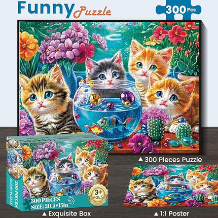 300 Pieces Puzzles for Adults,Unique Fun Cats Jigsaw Puzzles 300 Pieces for Adults Kids Seniors,Animal Pet Lover Puzzle for Kids Ages 8-10 10-12,Challenging Puzzles Perfect for Game Nights,20.5*15 In