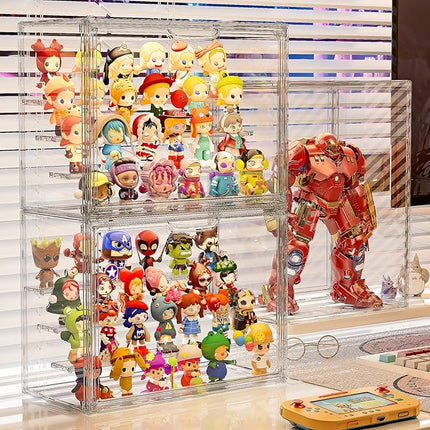 Clear Acrylic Display Case for Collectibles 4 Layer Hobby Figure Display Case Box with Shelves Stackable Figurine Display Shelf for Funko Pop, Pop Mart, Labubu, Model, 4 Pack