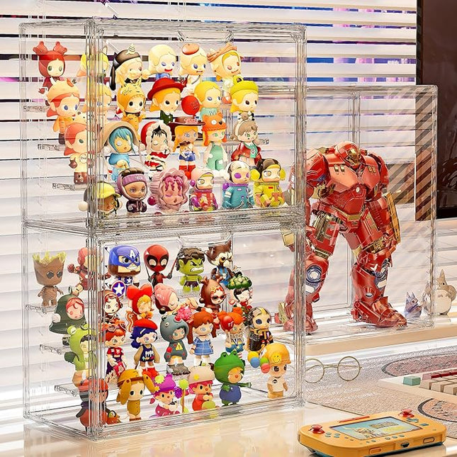 Clear Acrylic Display Case for Collectibles 4 Layer Hobby Figure Display Case Box with Shelves Stackable Figurine Display Shelf for Funko Pop, Pop Mart, Labubu, Model, 4 Pack