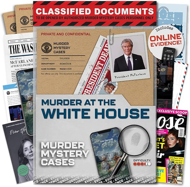 MMC Murder at the White House – Thrilling Murder Mystery Games for Adults in Washington D.C. – 37 Evidence Pieces, 150 Min Gameplay (3.5/5 Difficulty) – Cold Case Files Game for 1-10 Players