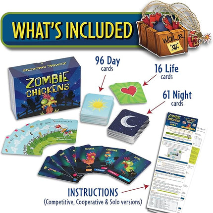 Zombie Chickens - Fun Family Card Games for Adults, Teens & Kids - Survival Zombie Game, 3 Ways to Play: Competitive, Cooperative & Solo (1-4 Players)