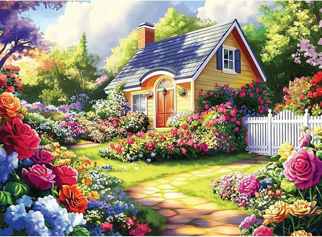 500 Pieces Puzzle for Adults, Flower Garden Puzzle for Adults, Beauty House Jigsaw Puzzles 500 Pieces Challenging Game Home Decor Birthday Party Gift Toy for Adults Kids Seniors 20.5 * 15 inch