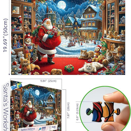 Blueforest Christmas 1000 Piece Jigsaw Puzzle for Adults - 27.5x19.7 Inches Large Holiday Scene with Santa, Toys & Snowy Village, Challenging Art Puzzle Home Decor