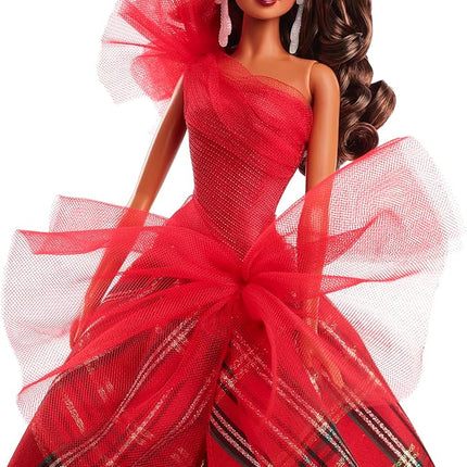 Barbie Signature 2024 Holiday Doll with Light Brown Hair in Plaid Gown, Collectible Toy in Displayable Packaging