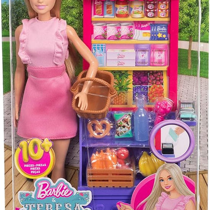 Barbie and Teresa Recipe for Friendship Fashion Doll & Playset, Malibu at The Market Theme with 11 Accessories Including Market Stand & Food