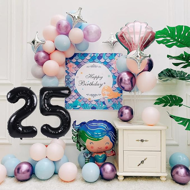 Smlpuame 40 inch Number Balloon 0-9 Black Large Number 25 Balloons,Digital Balloons for Birthday Party Celebration Decorations Supplies, Helium Foil Number Balloons for Wedding Anniversary