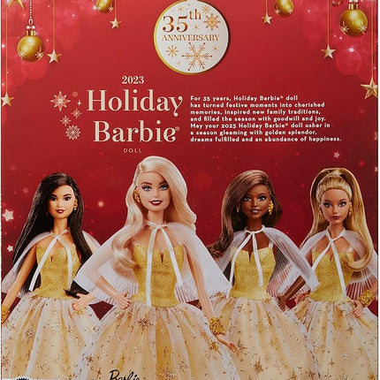 Barbie Signature 2023 Holiday Doll, Blonde Hair Wearing Golden Gown, Collectible with Doll Stand & Certificate of Authenticity
